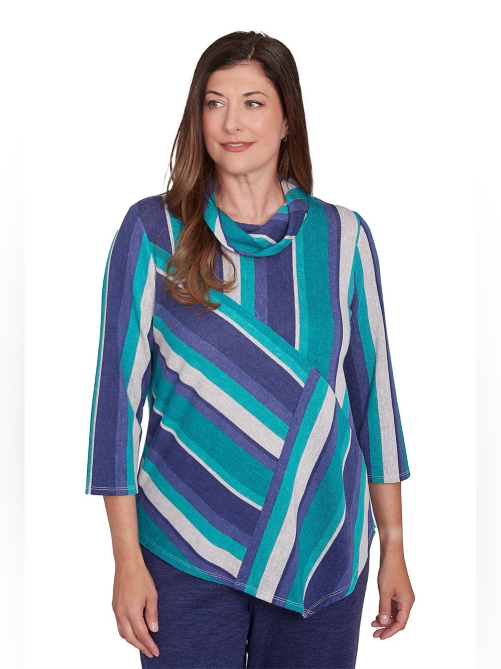 ALFRED DUNNER Plus Size French Quarter Spliced Striped Top.
